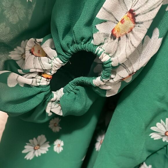 Alexia Admor Kathlyn Blouson Ruffle Skirt Dress In Green Daisy Size 2 - Picture 7 of 11